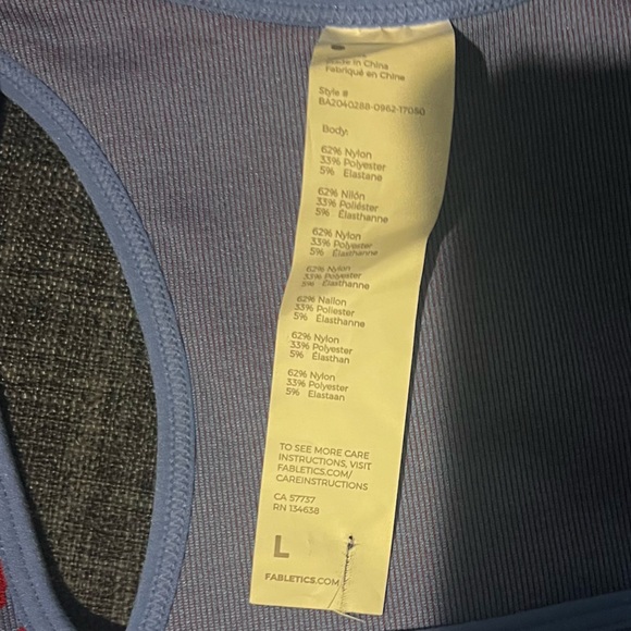 Fabletics “Crystal Blue and Lipstick Red” Star Sports Bra. Size large.  NWOT. - Picture 7 of 8